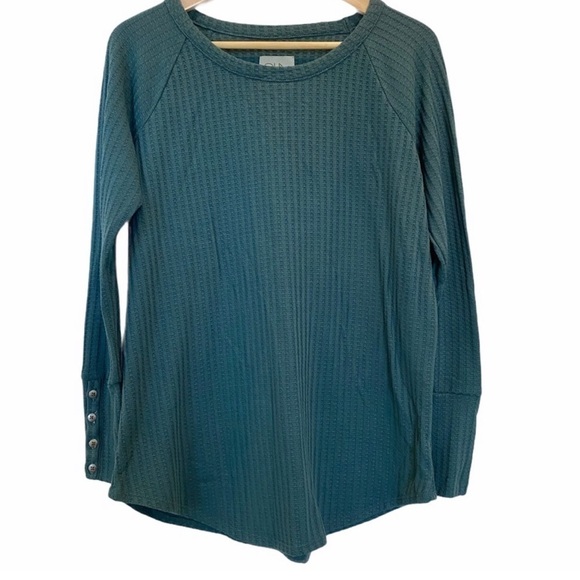 CHASER Ladies' Long Sleeve Waffle Thermal Tunic Sweater Top Lush Green Medium - Picture 2 of 5